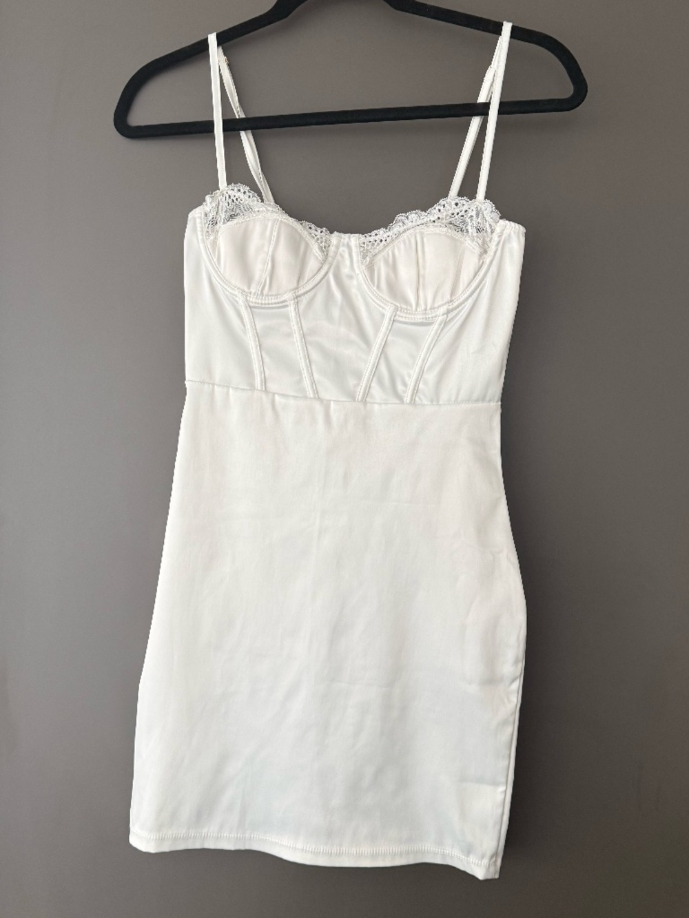 White Silky Mini Dress with Lace Detail